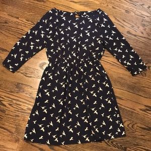 Open Back Navy Bird Print Dress